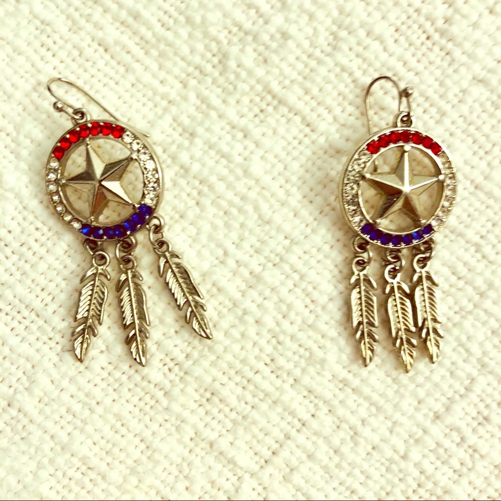Fourth of July/Memorial Day Silver Dangle Boho Earrings